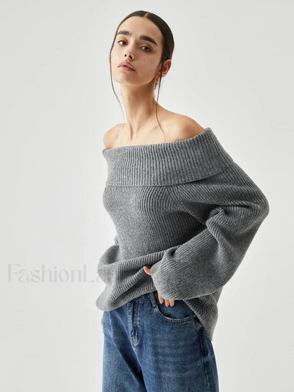 Oversized Overfold Off Shoulder Knit Sweater