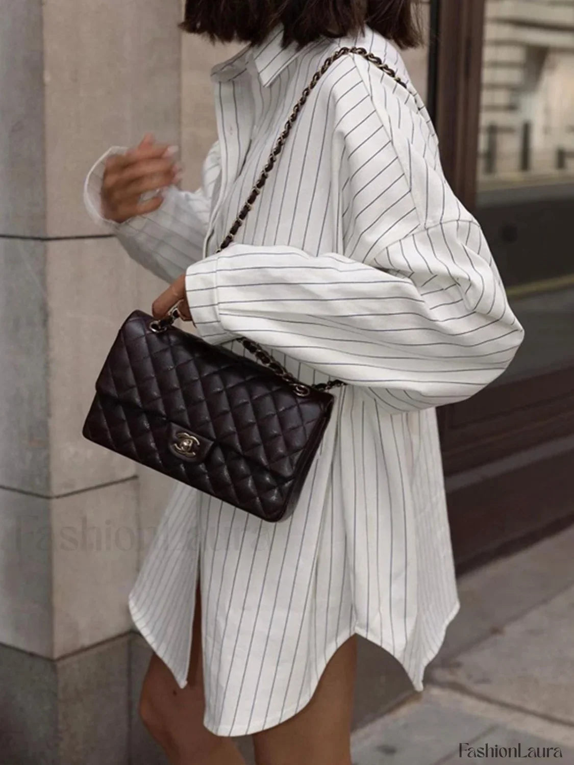 Oversized Striped Large Pockets Shirt