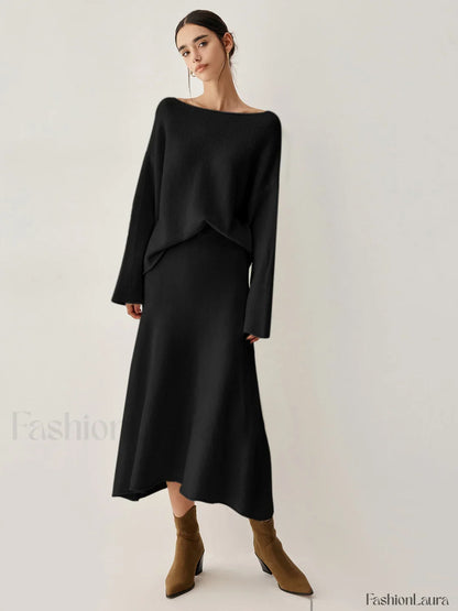 Oversized Sweater Two Trendy Piece Skirt Set