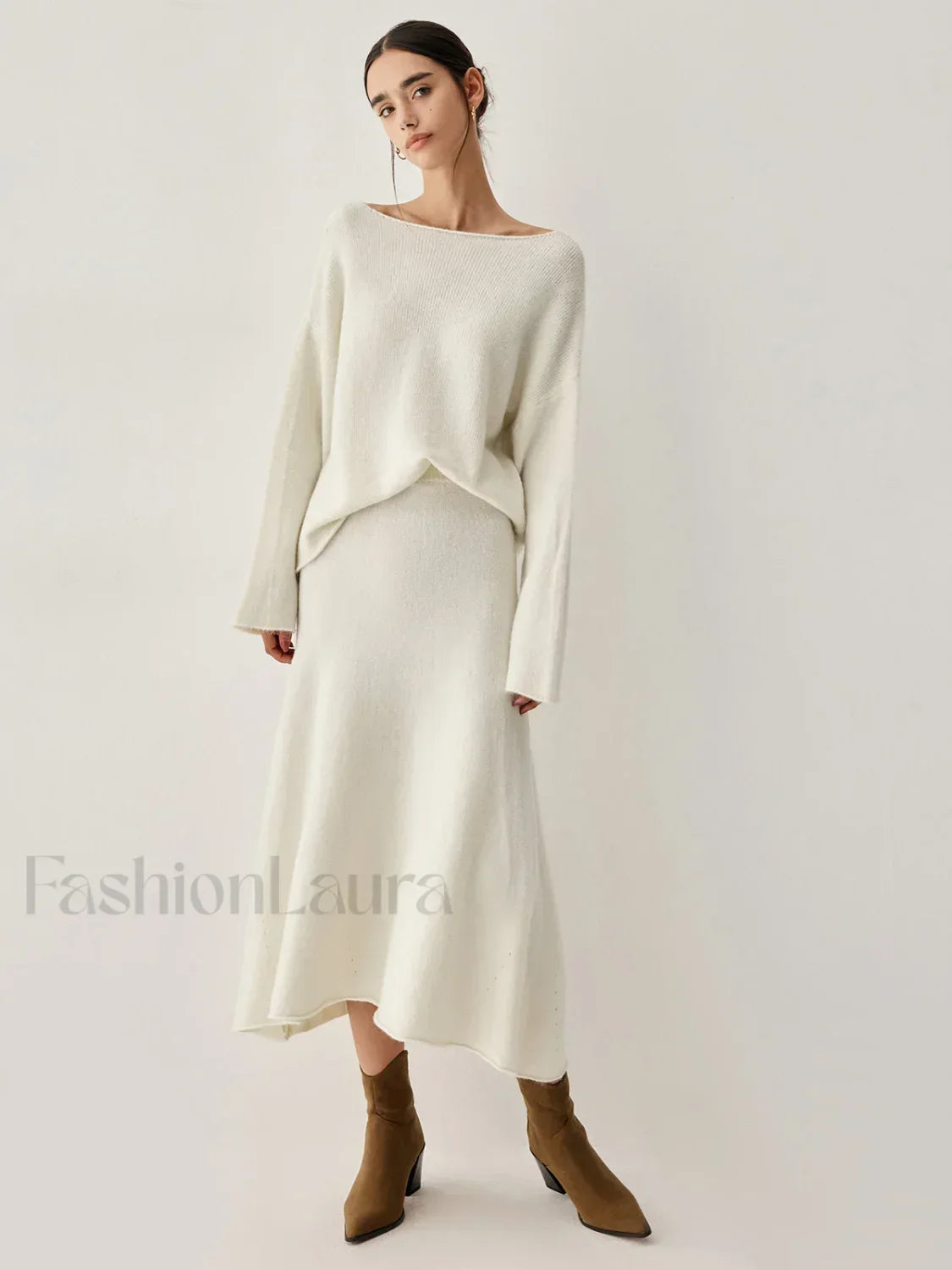 Oversized Sweater Two Trendy Piece Skirt Set