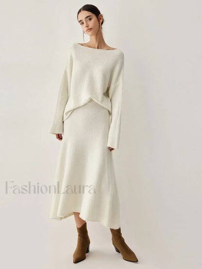 Oversized Sweater Two Trendy Piece Skirt Set