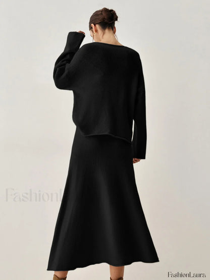 Oversized Sweater Two Trendy Piece Skirt Set