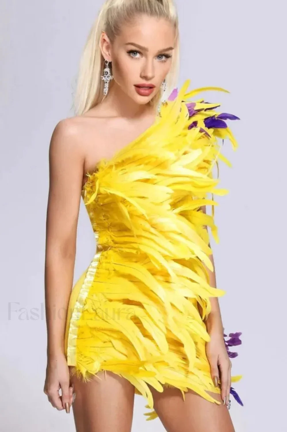 Paislee Asymmetric Stylish Feather Mini Dress