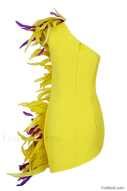 Paislee Asymmetric Stylish Feather Mini Dress