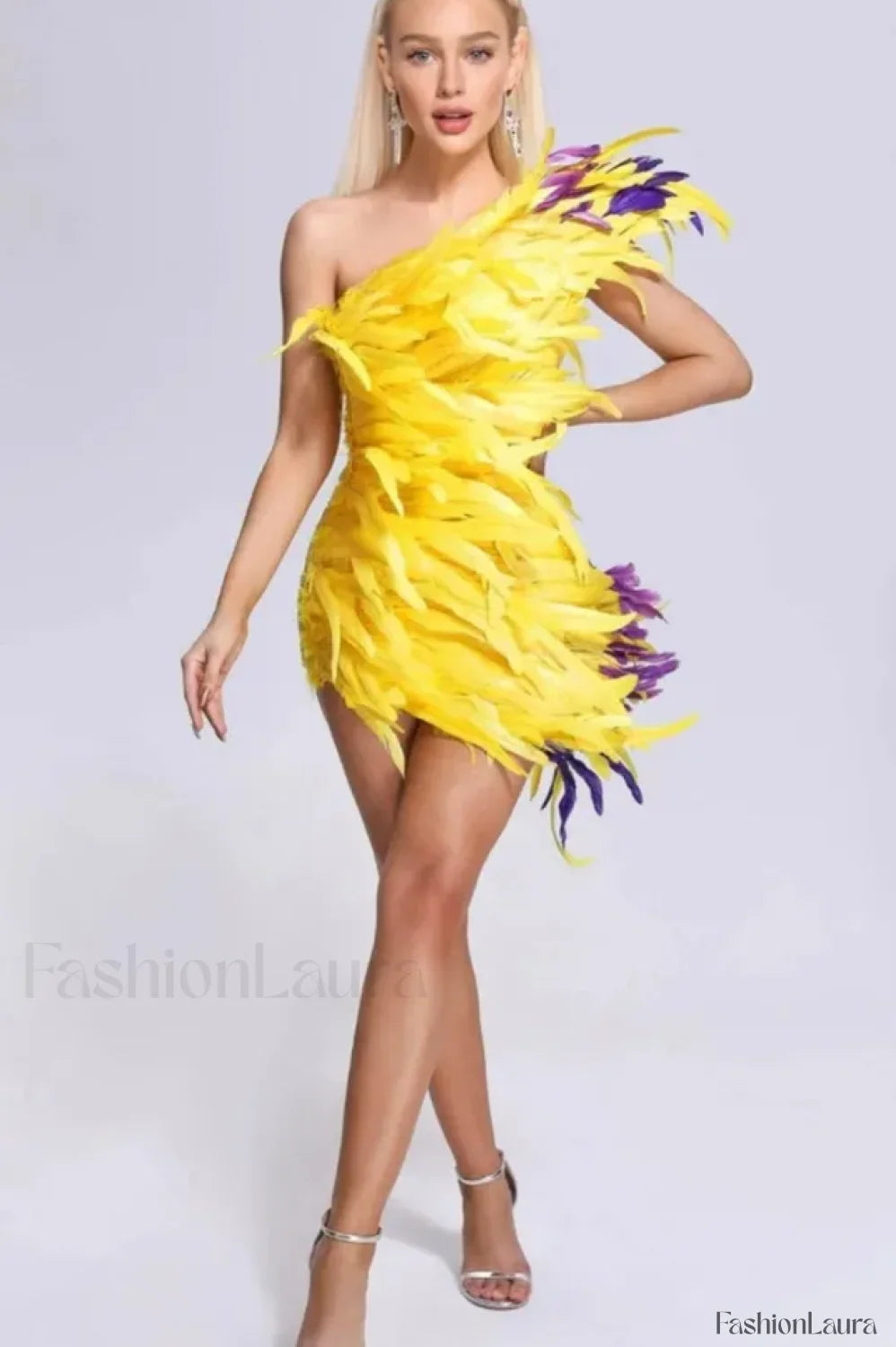 Paislee Asymmetric Stylish Feather Mini Dress