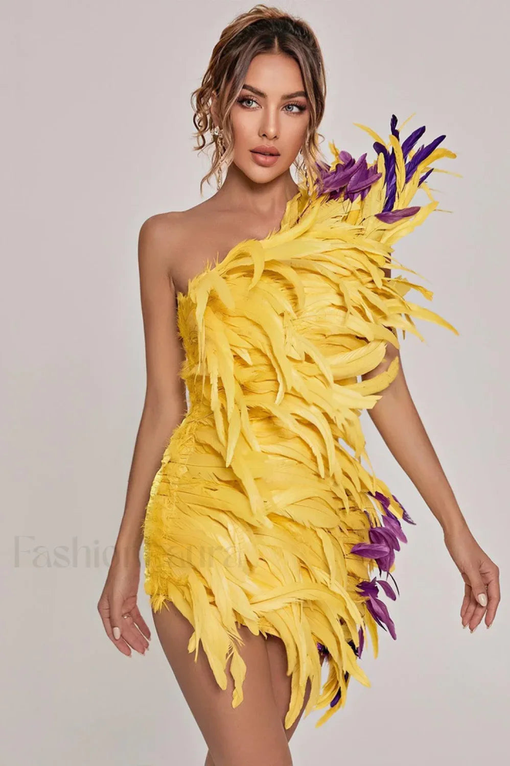 Paislee Asymmetric Stylish Feather Mini Dress