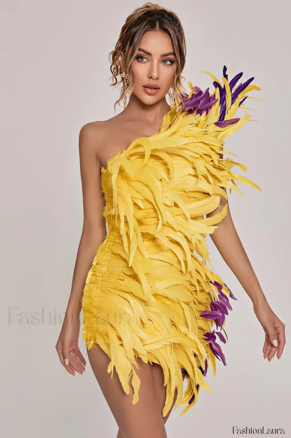 Paislee Asymmetric Stylish Feather Mini Dress