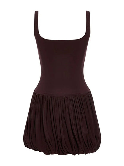 Wide Strap Corset Bustier Gathered Bubble Hem Mini Dress