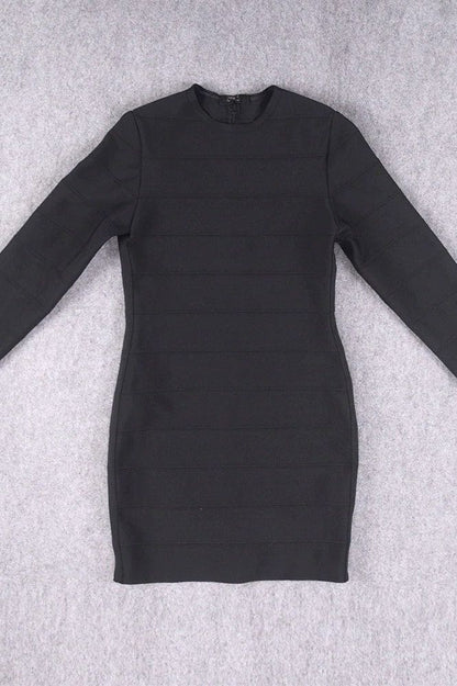 Classic Black Long Sleeve Crew Neck Bandage Bodycon Mini Dress