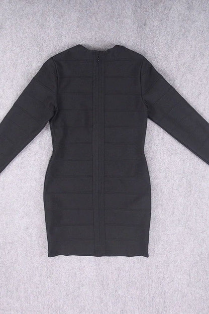 Classic Black Long Sleeve Crew Neck Bandage Bodycon Mini Dress