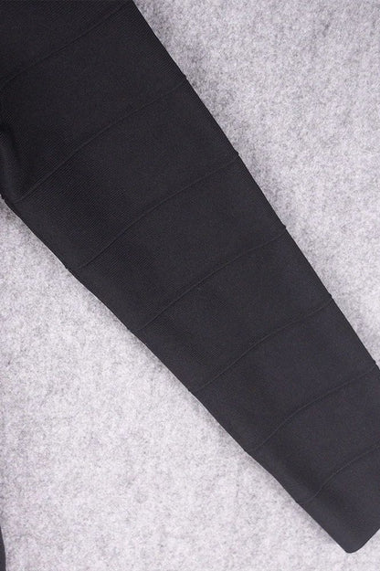 Classic Black Crossover Wrap Neck Long Sleeve Bodycon Mini Dress