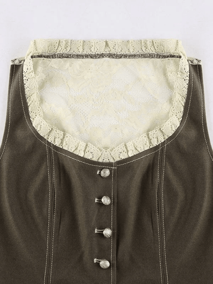 Paneled Lace Button Front Corset Top