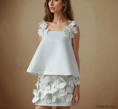 Patchwork Appliques Skirt Two Piece Set