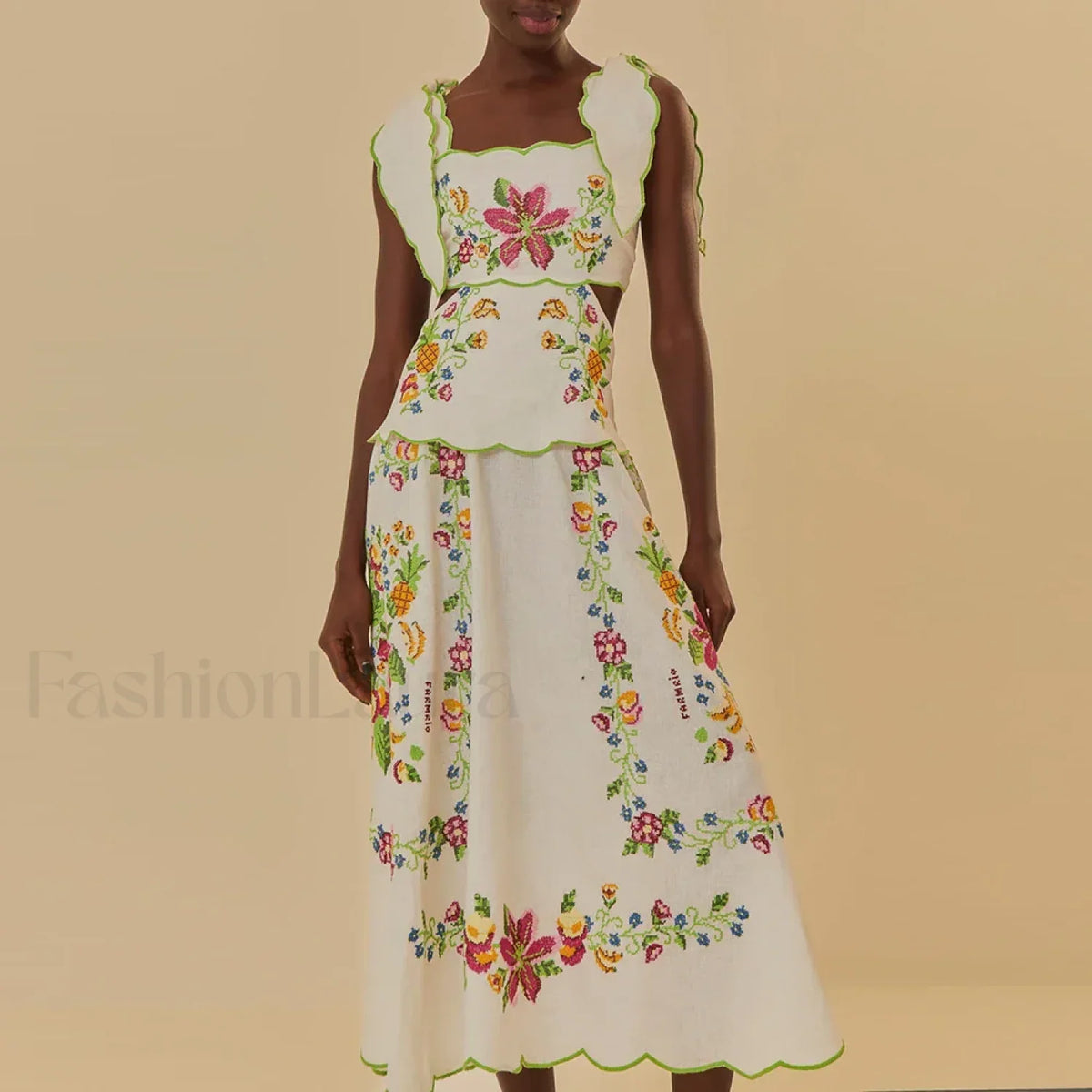 Patchwork Square-Collar Boho Dress