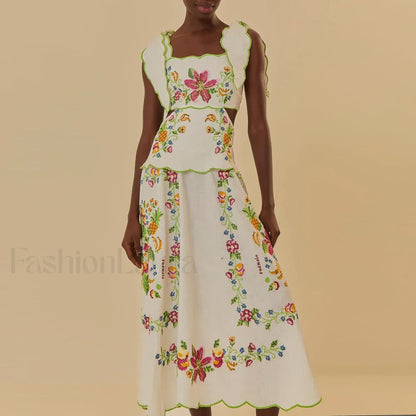 Patchwork Square-Collar Boho Dress