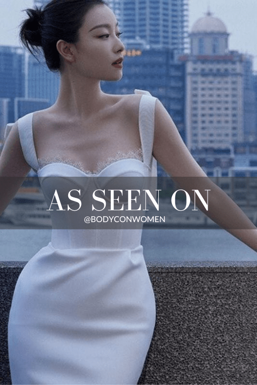 Pearl White Lace Trim Bustier Tie Shoulder Strap Bandage Bodycon Midi Dress