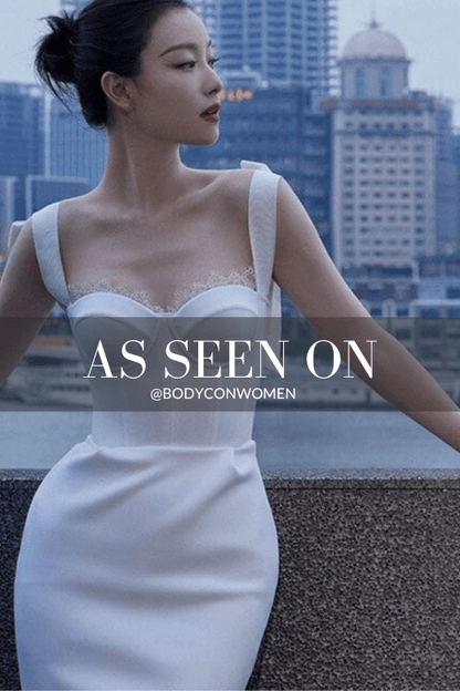 Pearl White Lace Trim Bustier Tie Shoulder Strap Bandage Bodycon Midi Dress