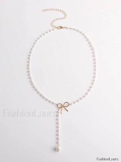 Pearl Bow Knot Pendant Necklace