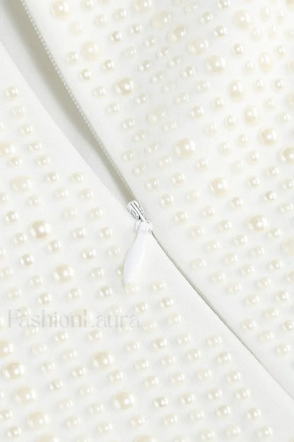 Pearl Studded Stylish White Mini Dress
