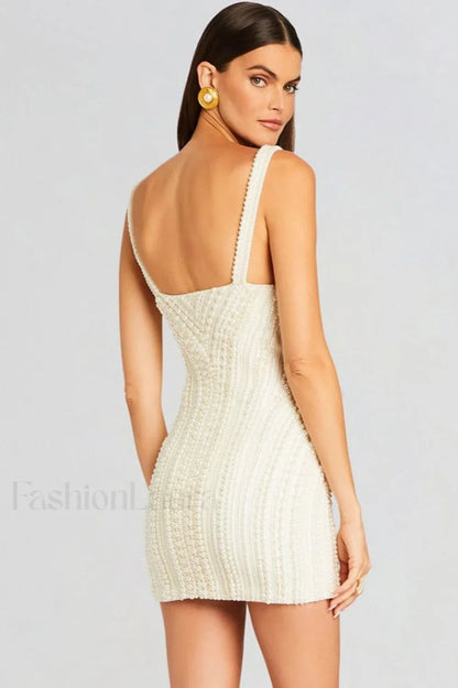 Pearl Studded Stylish White Mini Dress