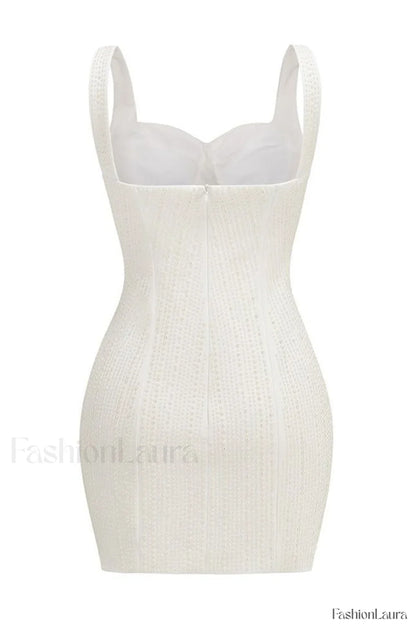 Pearl Studded Stylish White Mini Dress
