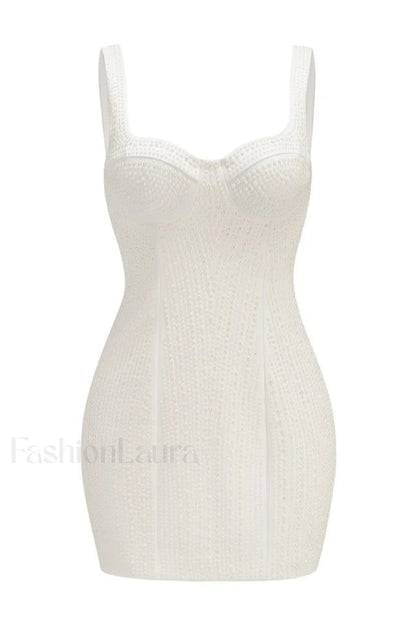 Pearl Studded Stylish White Mini Dress