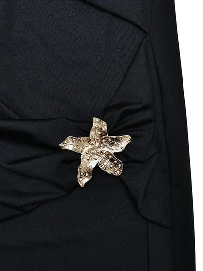 Strapless Ruched Detached Sleeve Starfish Brooch Embellished Maxi Dress