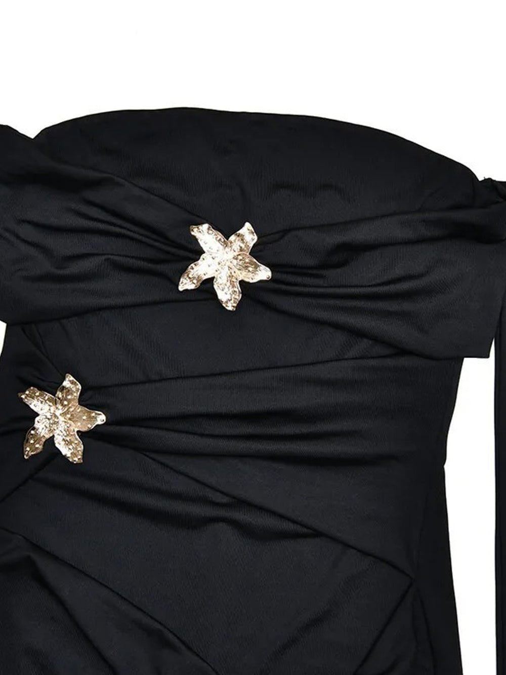 Strapless Ruched Detached Sleeve Starfish Brooch Embellished Maxi Dress