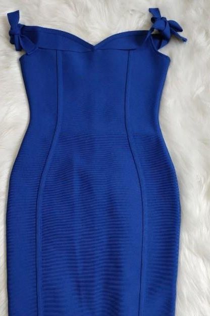 Royal Blue Off Shoulder Sweetheart Tie Strap Bandage Bodycon Mini Dress