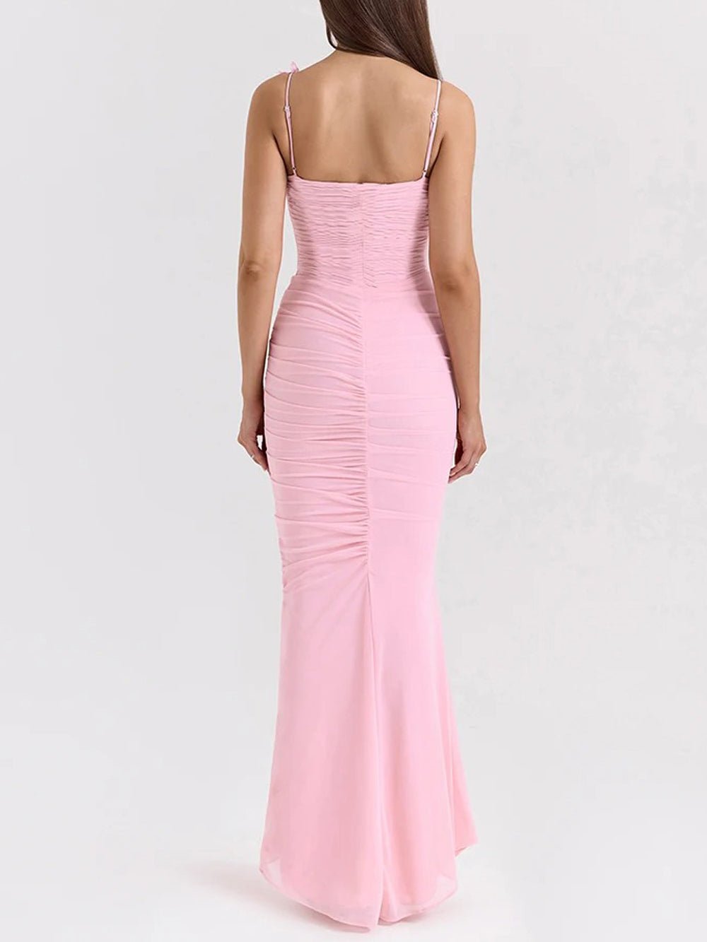 Corset Square Neck Rosette Strap Ruched Mermaid Maxi Dress