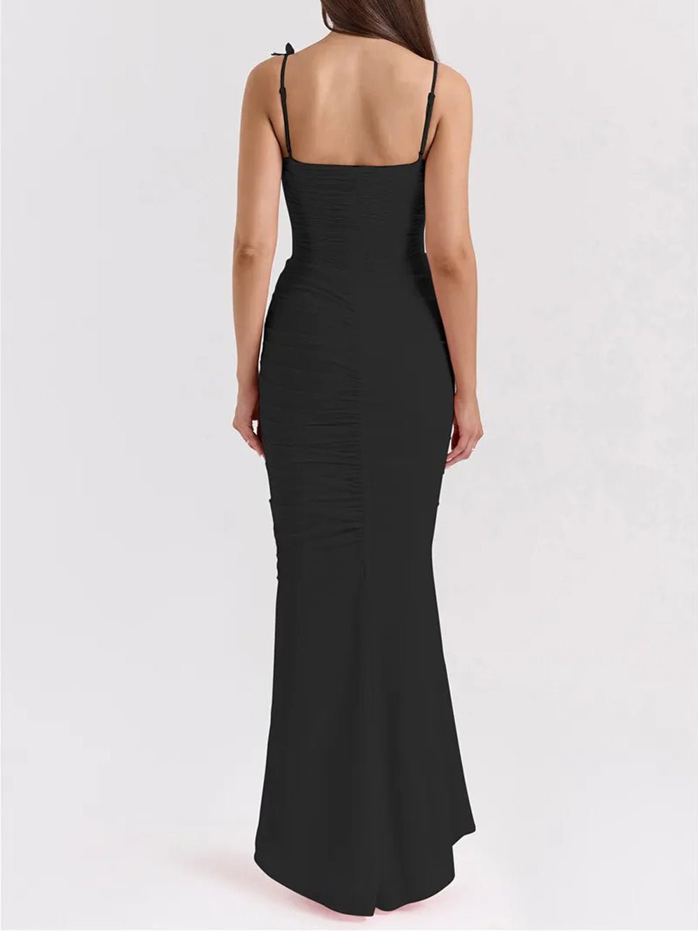 Corset Square Neck Rosette Strap Ruched Mermaid Maxi Dress