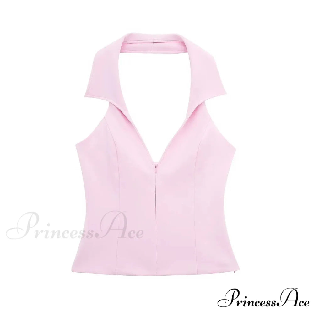 Pink Halter Sleeveless Charming Top And Skort Set