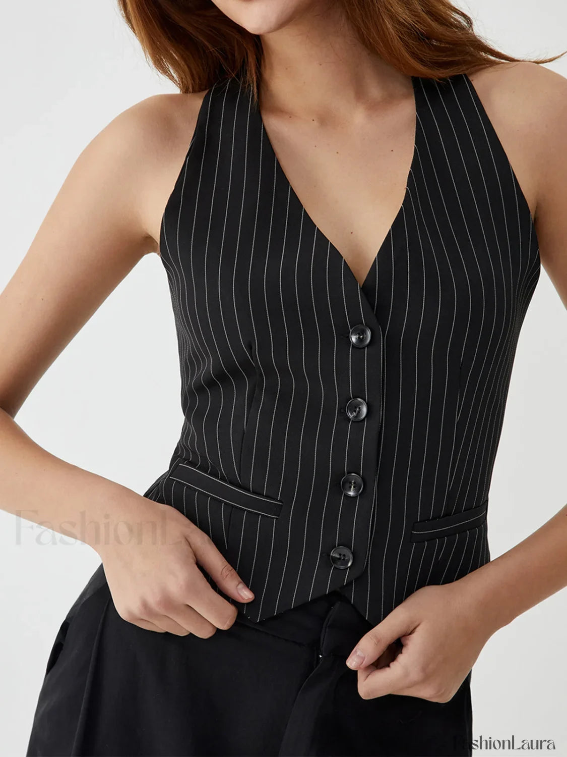 Pinstripe Charming Halter Vest