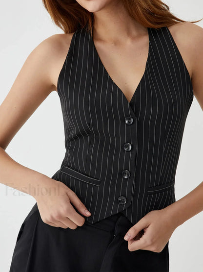 Pinstripe Charming Halter Vest