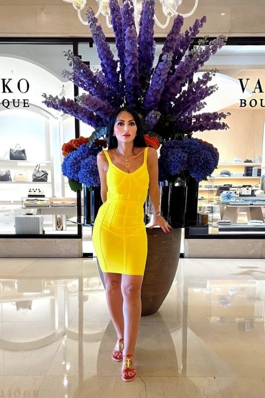 Sun Yellow Sweetheart Spaghetti Strap Bustier Cage Cut Out Bandage Bodycon Mini Dress