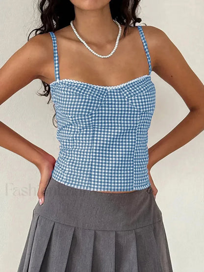 Plaid Open-Back Low Crop Top