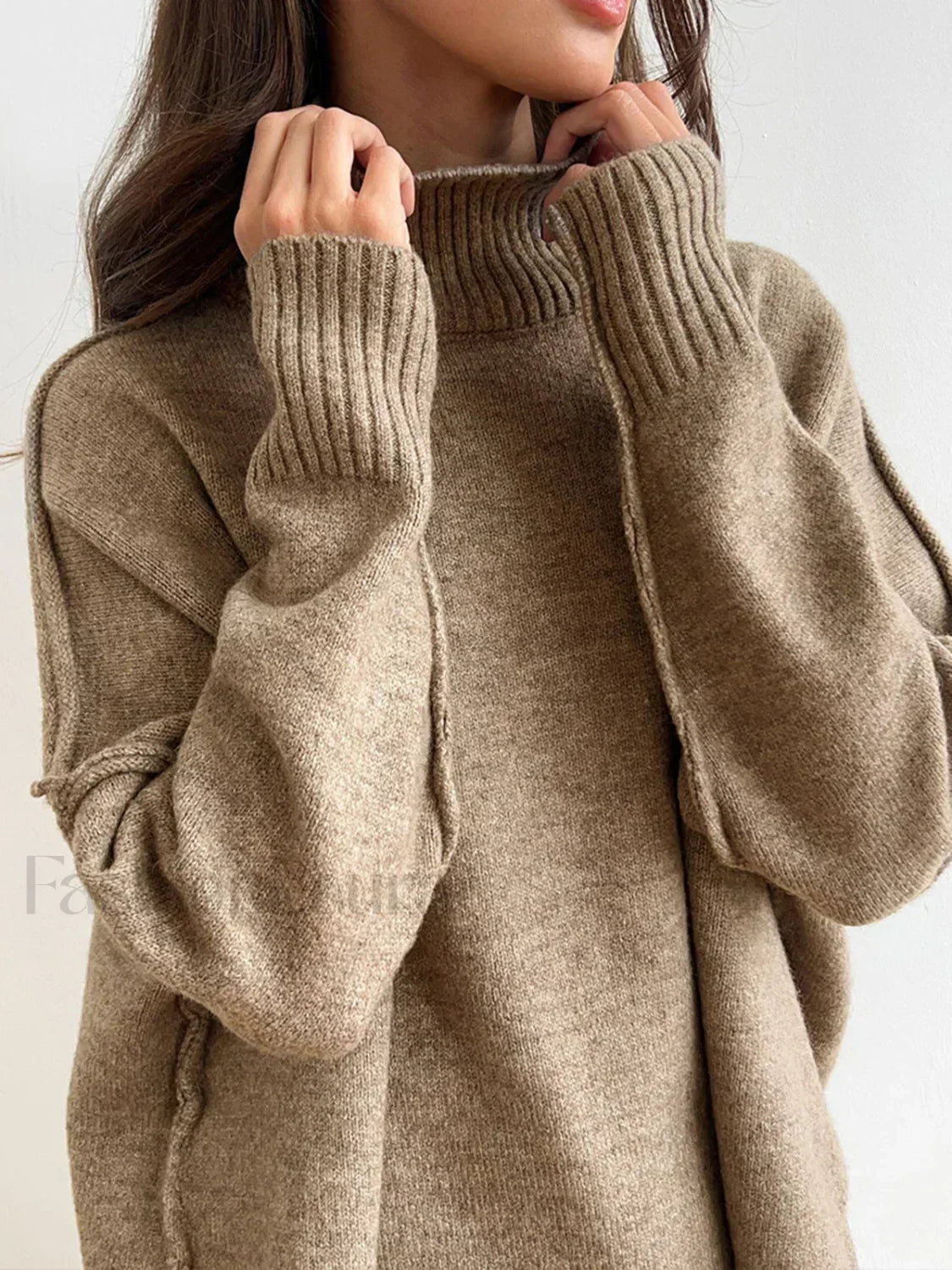Plain Turtleneck Knit Pants Two Piece Set