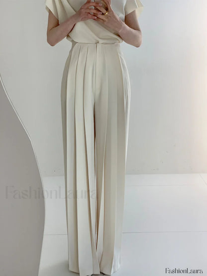 Pleated High Waist Wide Leg Pants