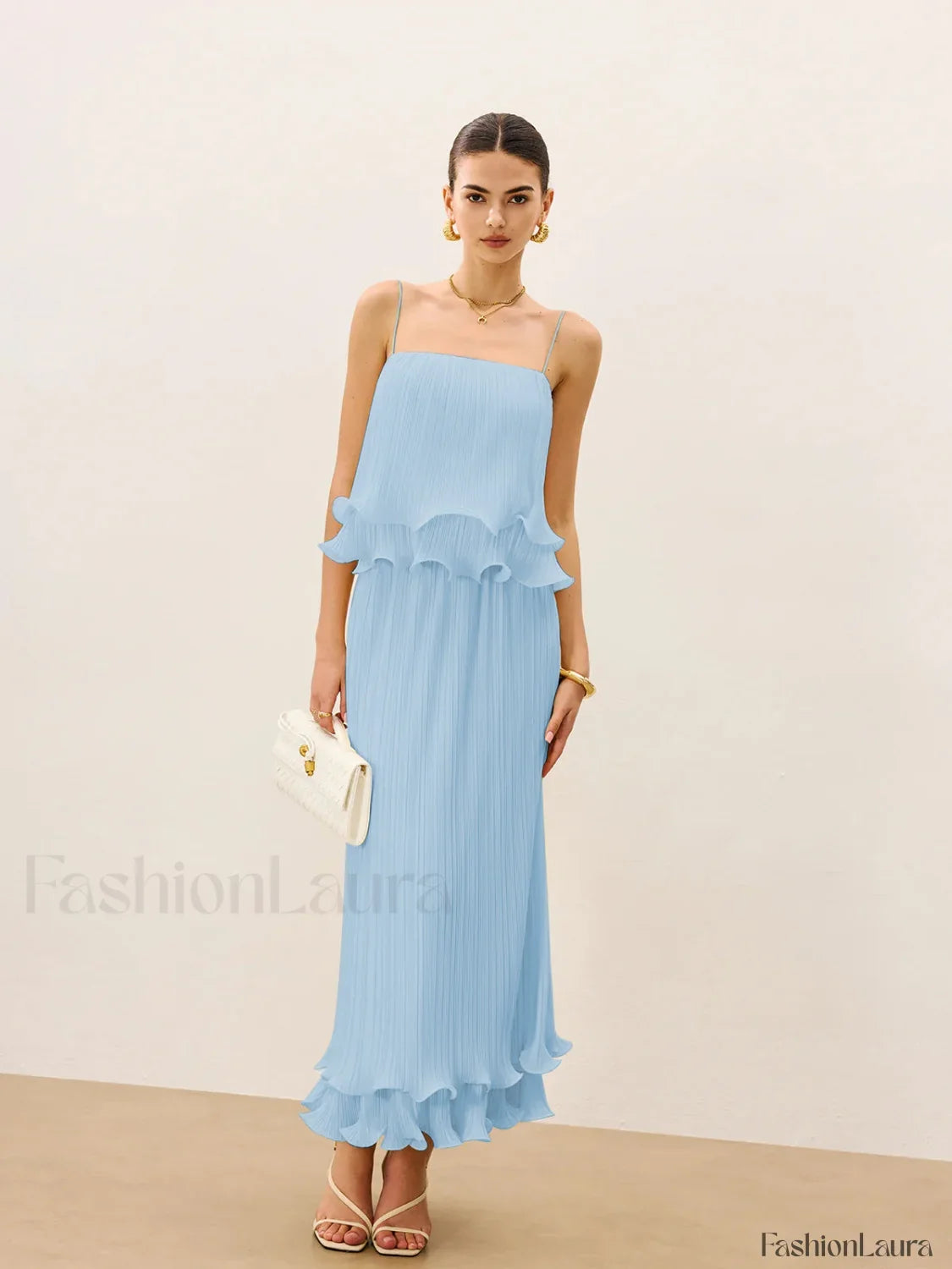 Pleated Layered Ruffle Skirt Set