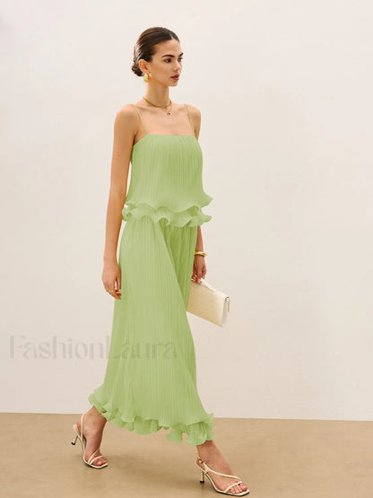 Pleated Layered Ruffle Skirt Set