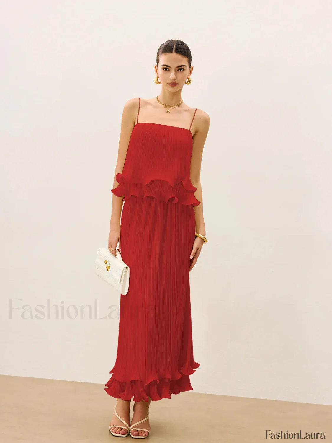 Pleated Layered Ruffle Skirt Set