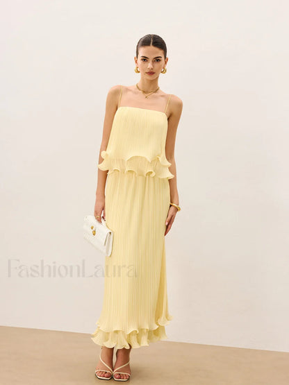 Pleated Layered Ruffle Skirt Set