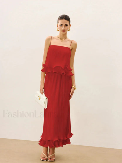 Pleated Layered Ruffle Skirt Set