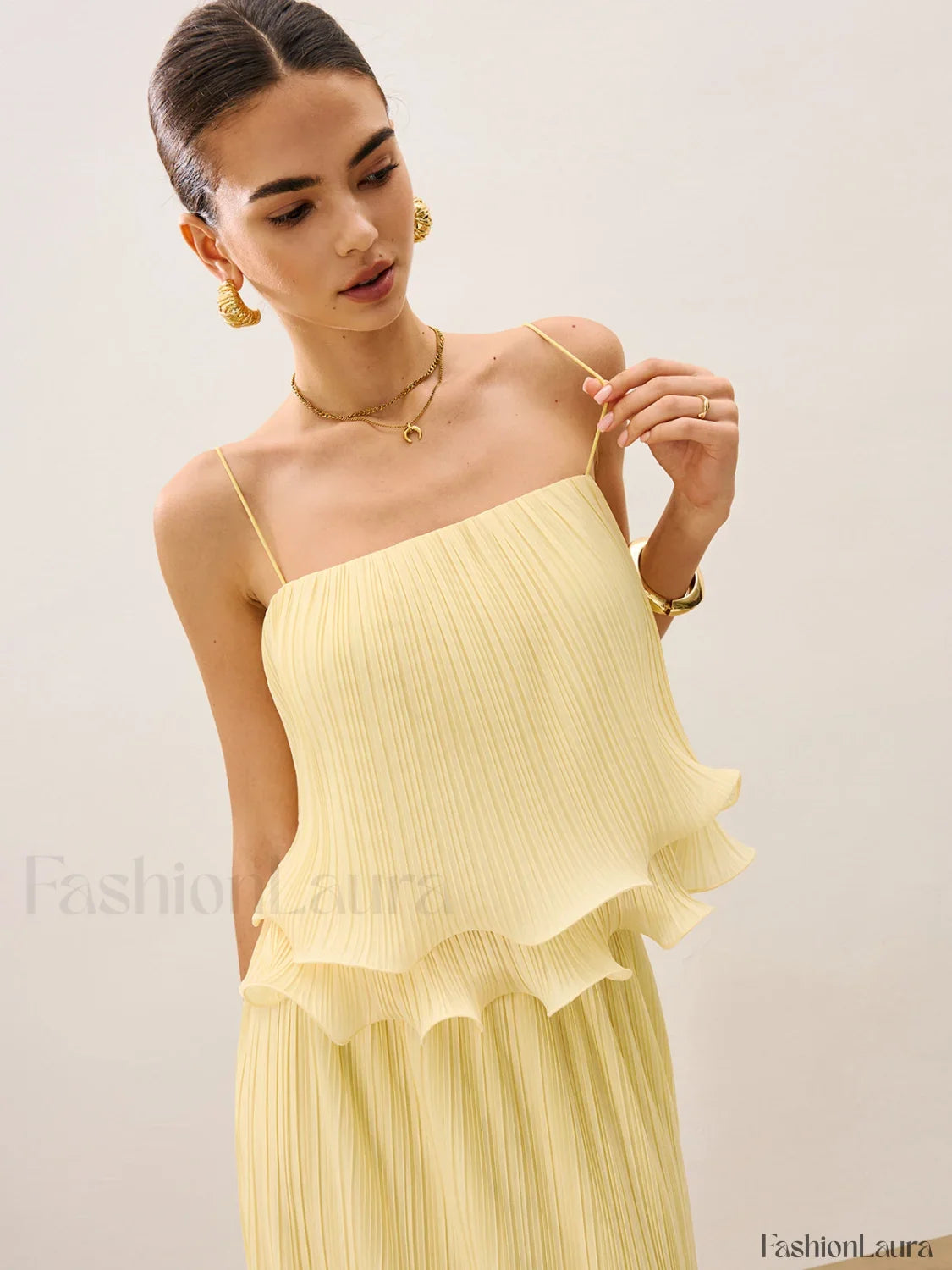 Pleated Layered Ruffle Skirt Set