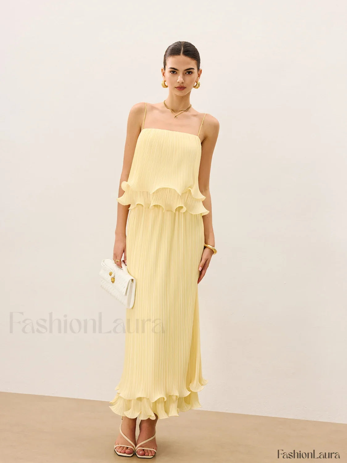 Pleated Layered Ruffle Skirt Set
