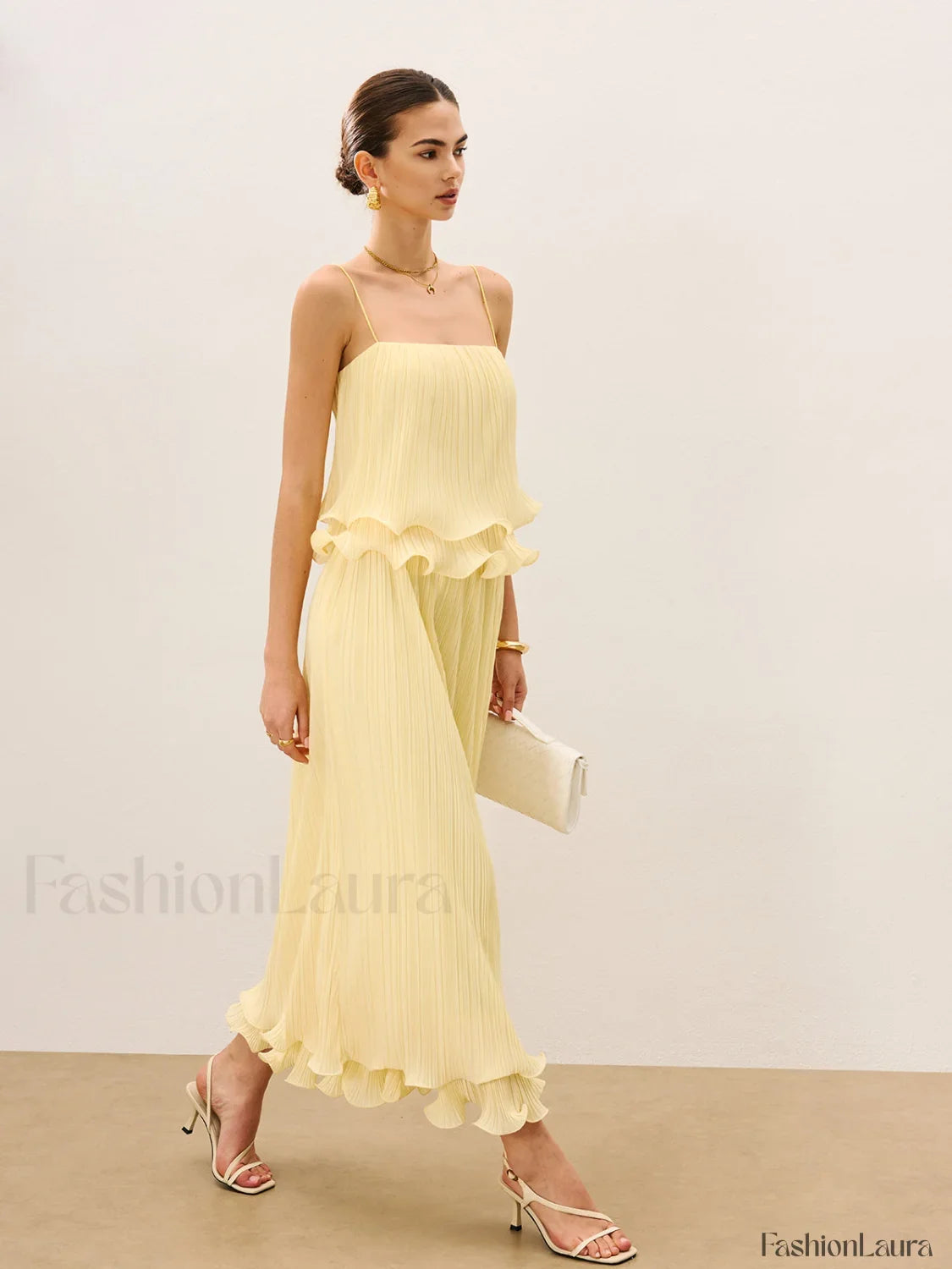 Pleated Layered Ruffle Skirt Set
