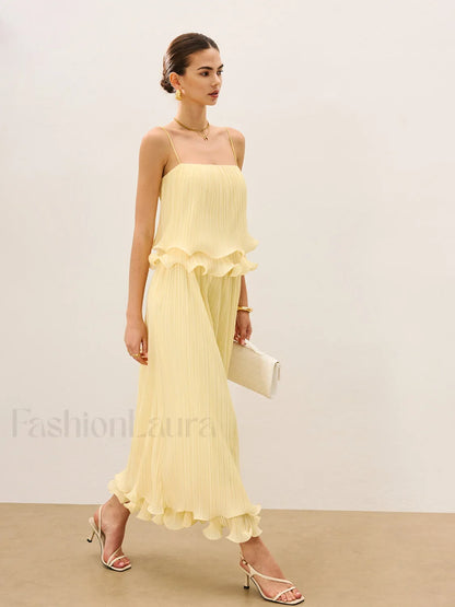 Pleated Layered Ruffle Skirt Set