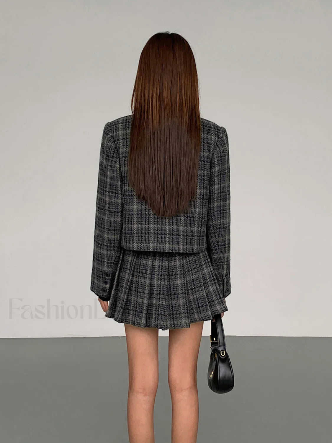 Pleated Tweed Graceful Mini Skirt