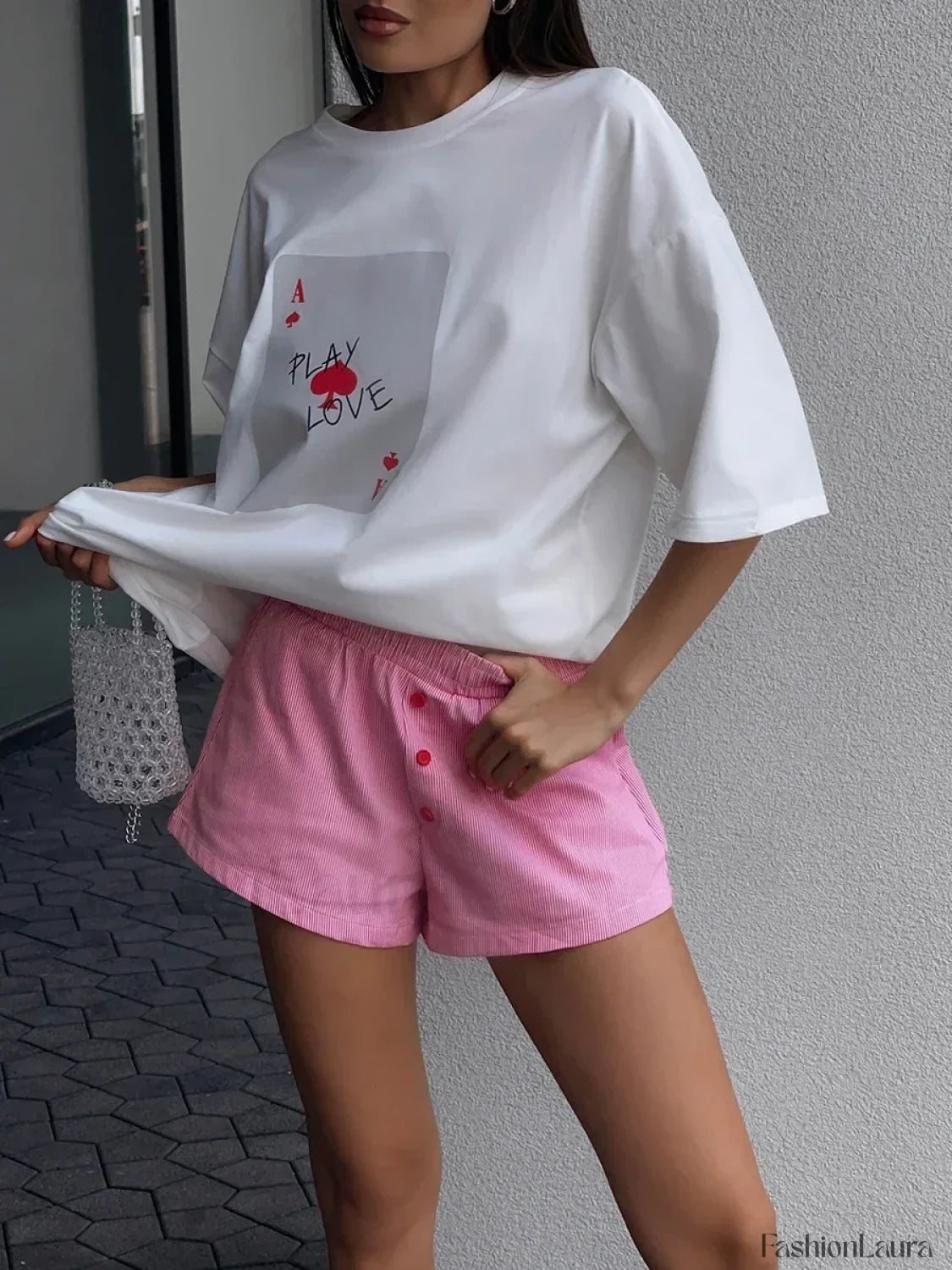 Poker Card Printed Loose Cotton T-Shirt