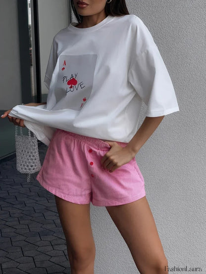Poker Card Printed Loose Cotton T-Shirt